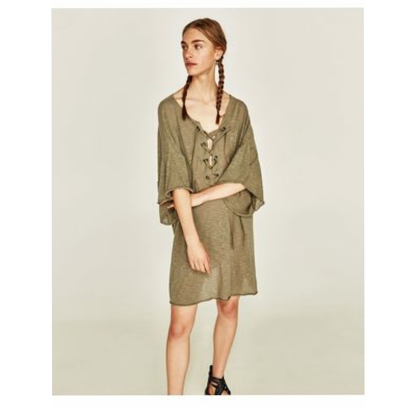 Zara Dresses & Skirts - ZARA Oversized Green Tie Dress